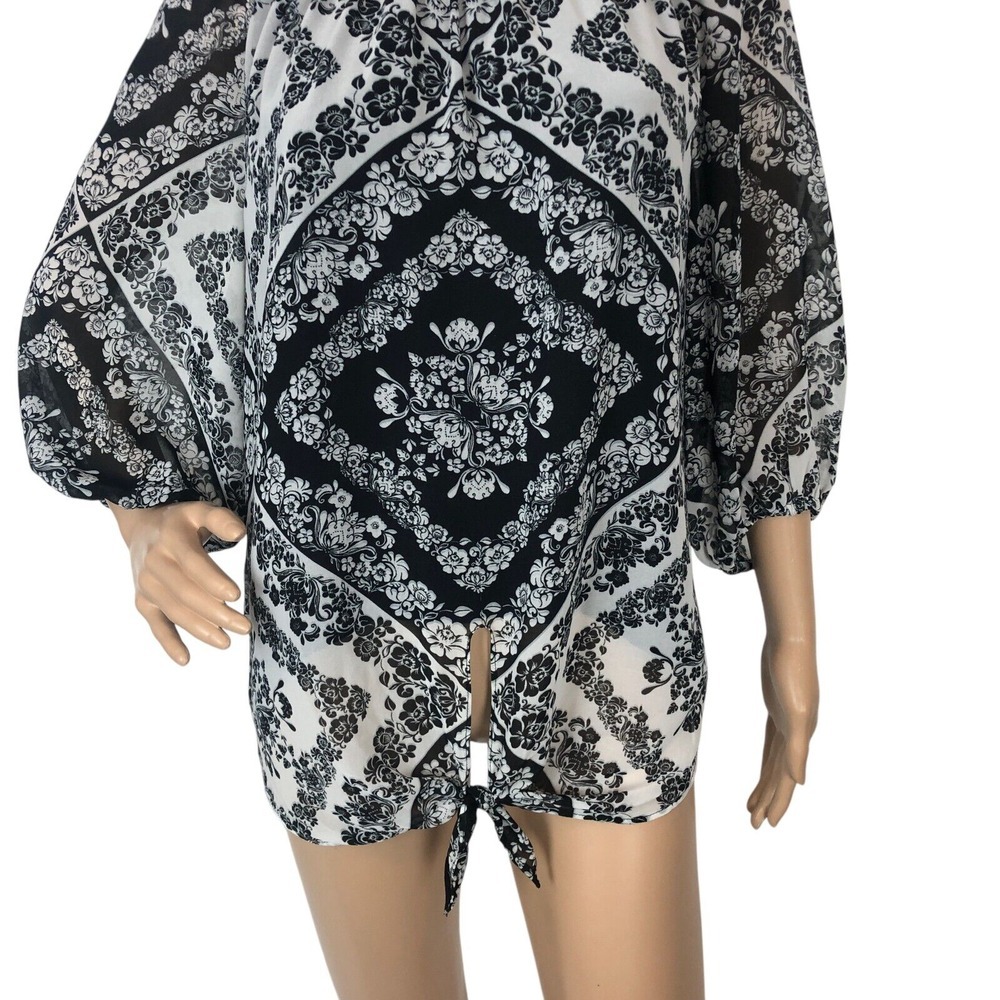 Calvin Klein Floral Bandana Print Top Shirt Size L Balloon Sleeve Boho Western - Picture 3 of 8